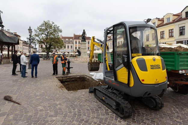 Rozpoczęły się  przygotowania do posadzenia nowego drzewa na rzeszowskim Rynku /fot. Grzegorz Bukała, UM Rzeszów /Materiały prasowe