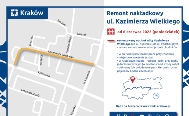 Rozpoczynają się remonty ulicy Kazimierza Wielkiego i Kobierzyńskiej