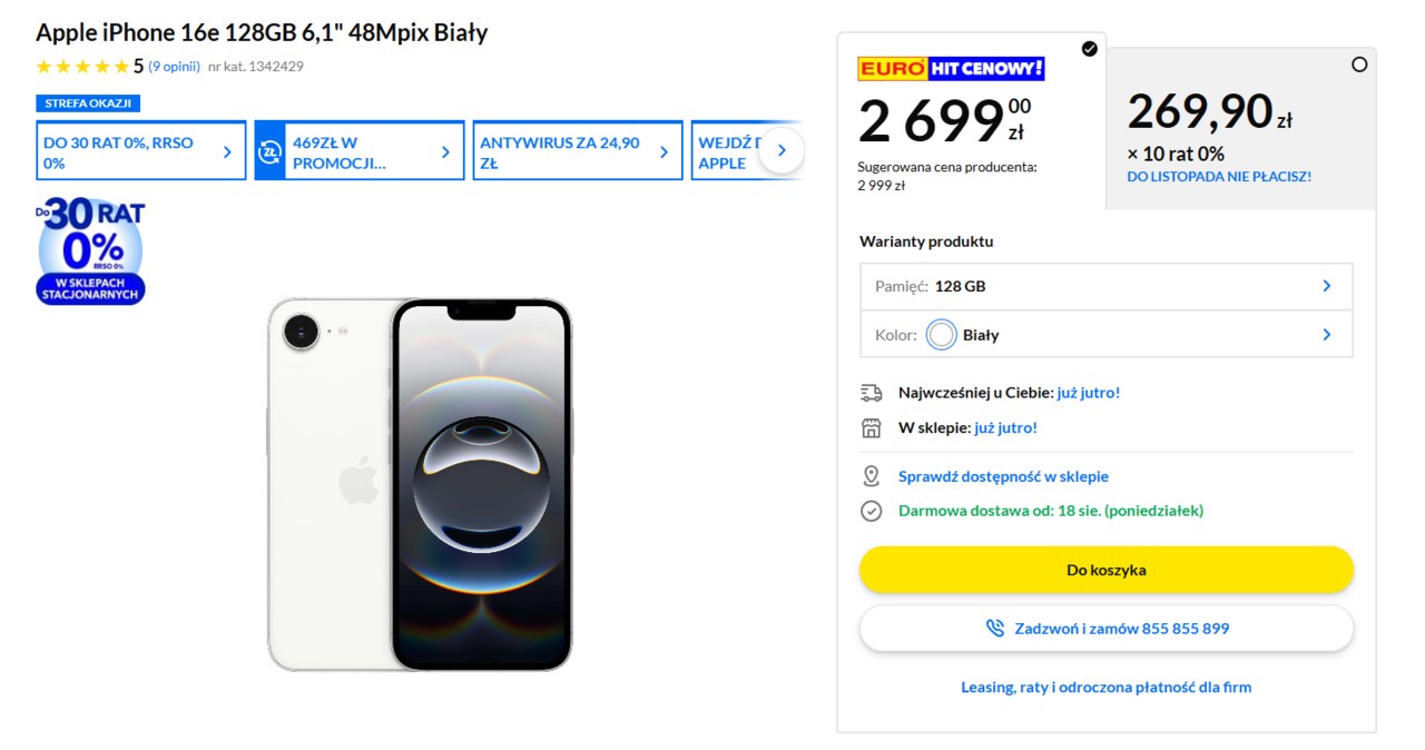 RTV Euro AGD – iPhone 16e z pamięcią 128 GB /RTV Euro AGD /INTERIA.PL
