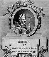 Ruryk, założyciel dynastii Rurykowiczów, miedzioryt Pierre-Laurent Auvray, wg rysunku Chevaliera, /Encyklopedia Internautica