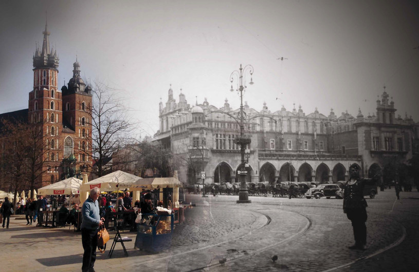 Rynek Główny – przemianowany przez Niemców na Alter Markt, a następnie na Adolf-Hitler Platz (ok. 1939 r.). Rynek Główny w Krakowie (2015 r.) /IPN