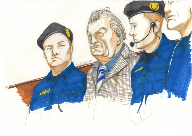 Rysunek przedstawiający Josefa Fritzla w sądzie w 2009 roku /	Nana Swiczinsky /PAP/APA