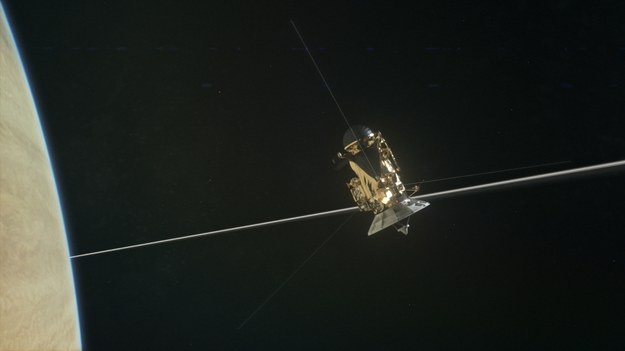 Rysunek sondy Cassini na ostatnim etapie misji /NASA/JPL-Caltech /materiały prasowe