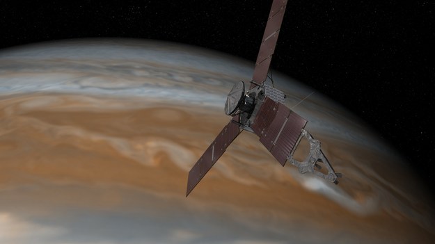 Rysunek sondy Juno zbliżającej się do Jowisza /NASA/JPL-Caltech /materiały prasowe