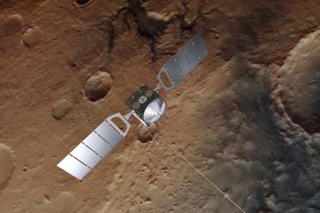 Rysunek sondy Mars Express nad powierzchnią Marsa /ESA/ATG medialab; Mars: ESA/DLR/FU Berlin /Materiały prasowe
