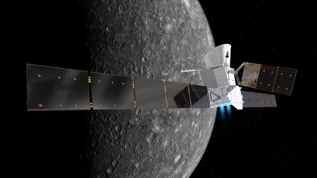Rysunek sondy nad powierzchnia Merkurego / ESA/ATG medialab; NASA/JPL /Materiały prasowe