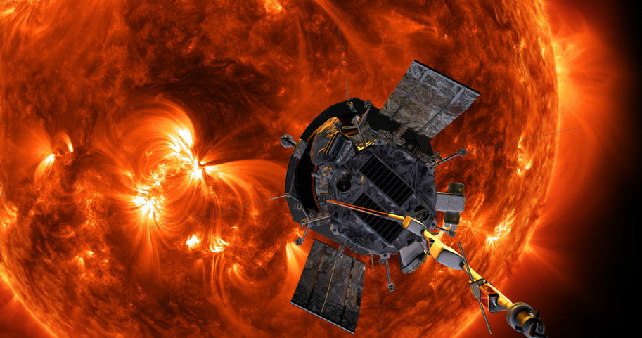 Rysunek sondy Parker Solar Probe na tle Słońca /NASA