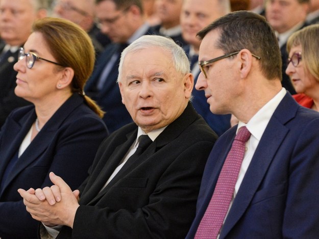 Rzeczniczka PiS Beata Mazurek, prezes PiS Jarosław Kaczyński i premier Mateusz Morawiecki / 	Jakub Kamiński    /PAP