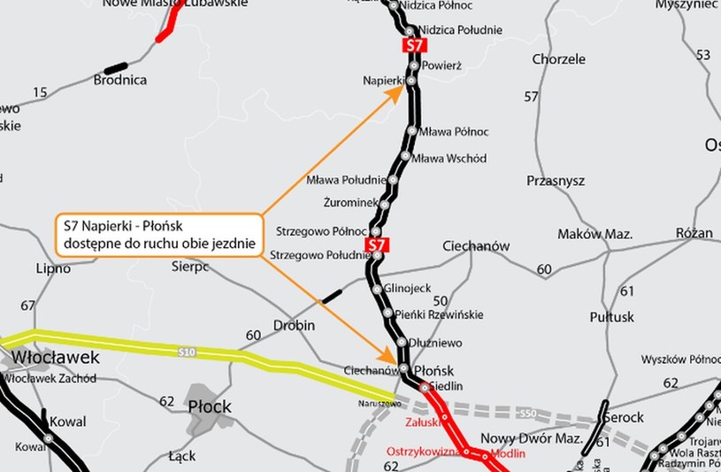 S7 między Napierkami a Płońskiem w całości dwujezdniowa /GDDKiA