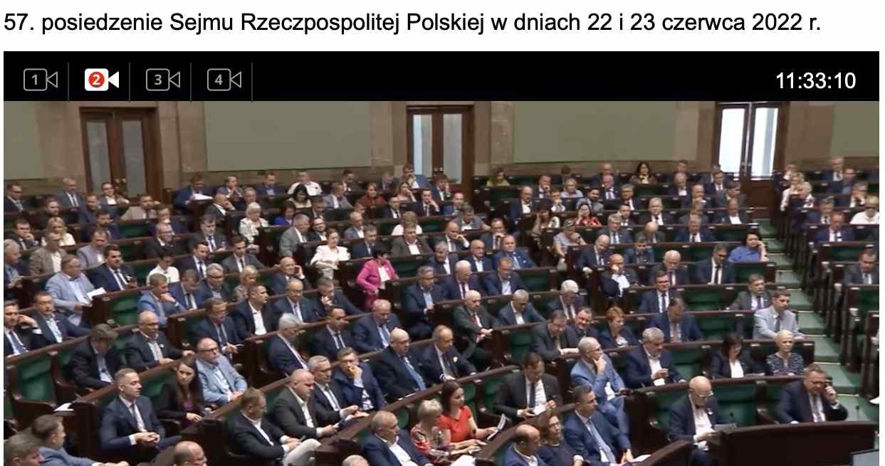 Sala posiedzeń Sejmu podczas omawiania raportu dot. bezpieczeństwa ruchu drogowego, zrzut ekranu z iTV Sejm /