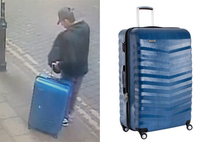 Salman Abedi z walizką. Na zdjęciu obok - replika walizki /http://www.gmp.police.uk /