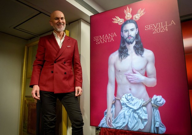 Salustiano Garcia i jego plakat Jezusa /ALVARO LEFLET/AFP /East News