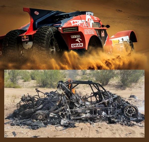 Samochód Adama Małysza - przed i po pożarze. Źródło: Twitter.com /Informacja prasowa