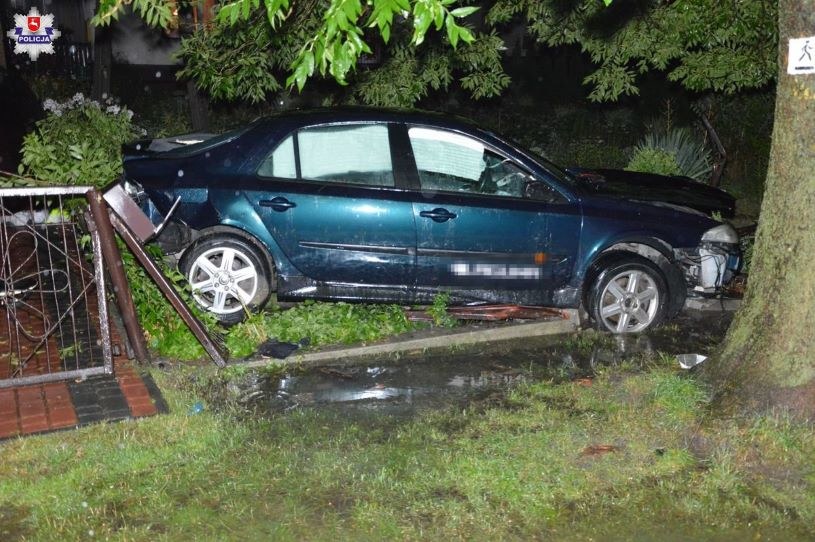 Samochód uderzył w drzewo, a następnie ogrodzenie jednej z posesji. /Policja Lubelska /Policja