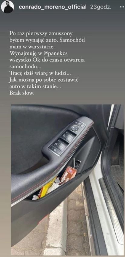 Samochód z wypożyczalni przypominał obraz nędzy i rozpaczy /instagram.com/conrado_moreno_official/ /Instagram