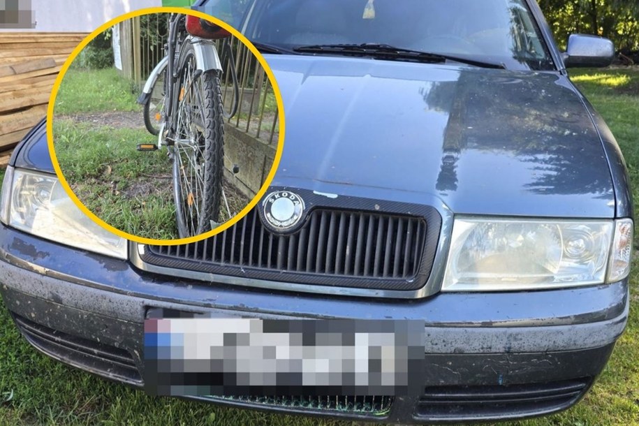 Samochód zatrzymanego i rower poszkodowanej /KPP Opole Lubelskie /Policja