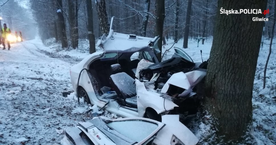 Samochód został doszczętni zniszczony, rannych wydobywali z wraku strażacy /Policja