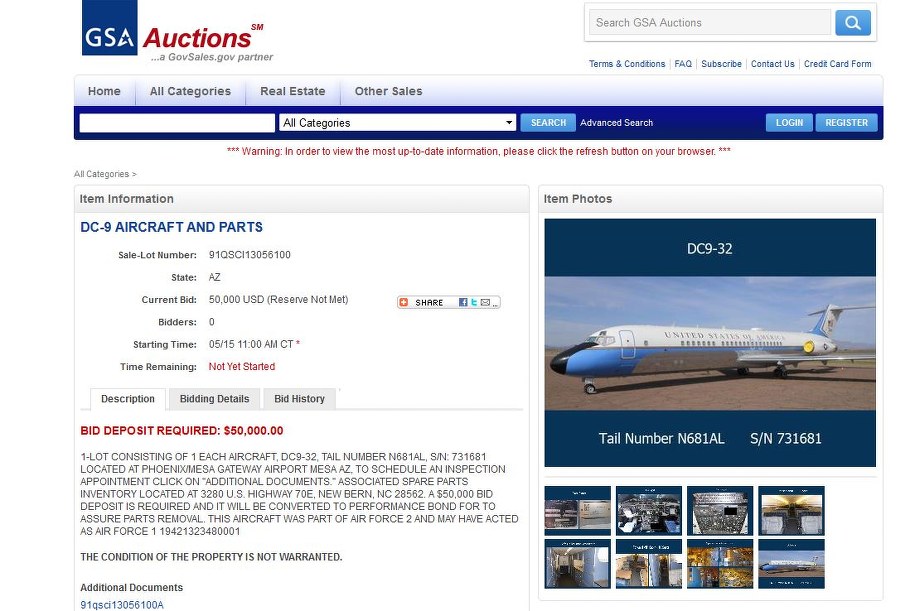 Samolot będzie można wylicytować w najbliższą środę /GSA /RMF FM