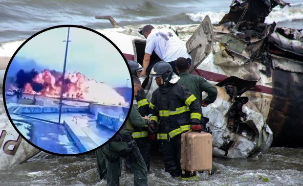 Samolot rozbił się na plaży, zamienił w kulę ognia. Przerażające nagrania