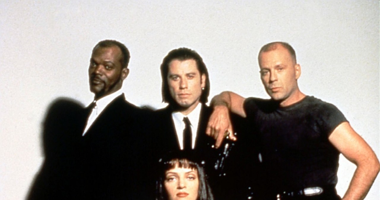 Samuel L. Jackson, John Travolta, Bruce Willis i Uma Thurman, gwiazdy "Pulp Fiction" /Mary Evans Picture Library /East News