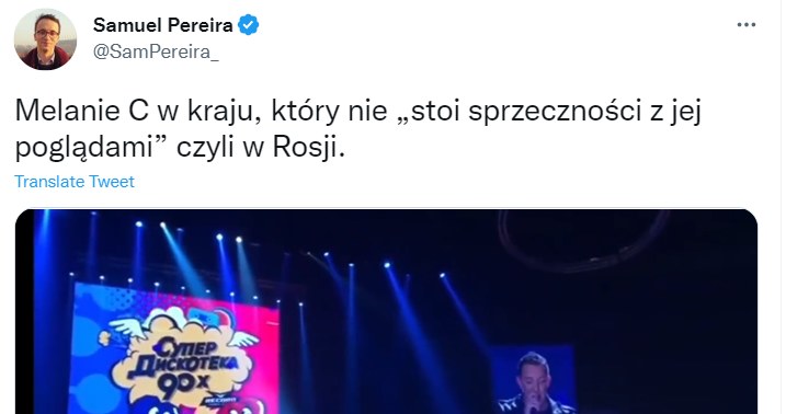 Samuel Pereira o odwołanym występie Mel C /Twitter