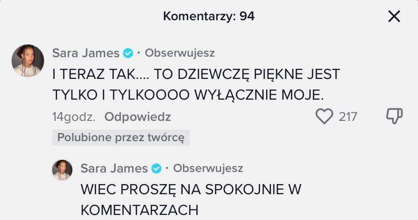 Sara James komentarze na TikToku /TikTok