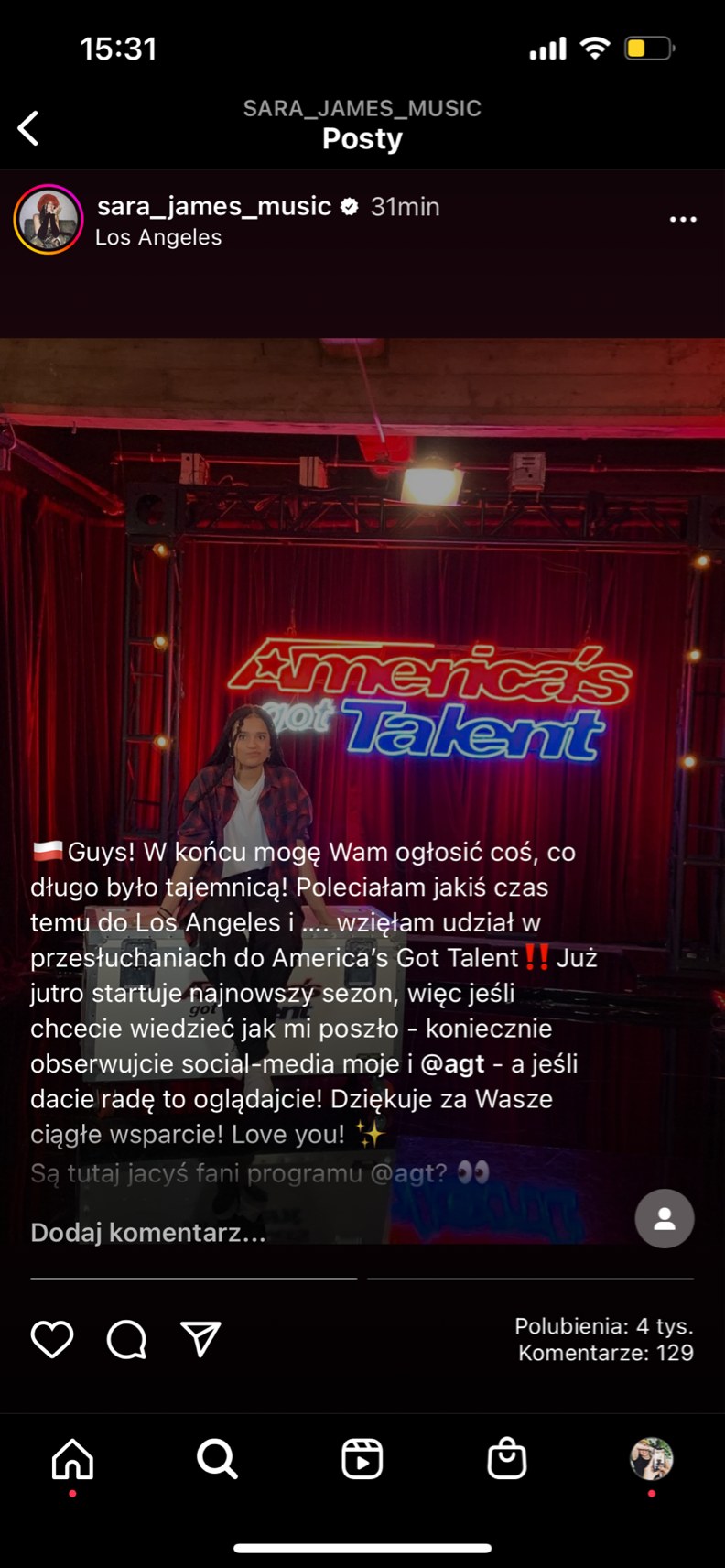 Sara James zdradza, że wystąpi w amerykańskim talent show /@sara_james_music /Instagram