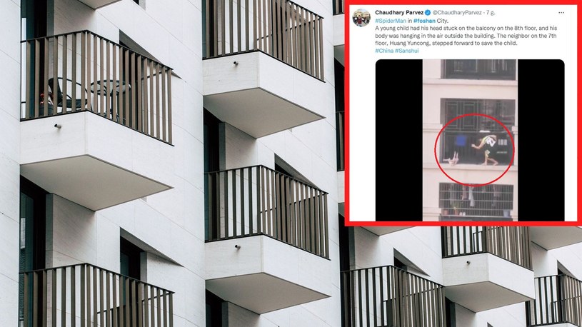 Sąsiad nie wahał się ani chwili, gdy zauważył, że dziecko może spaść z balkonu na siódmym piętrze budynku /12138562/Pixabay, ChaudharyParvez/Twitter /