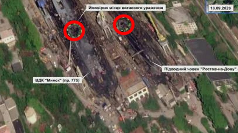 Satelita USA zarejestrował zniszczone rosyjskie okręty /@Q0MT6pFmbVqynsM /Twitter