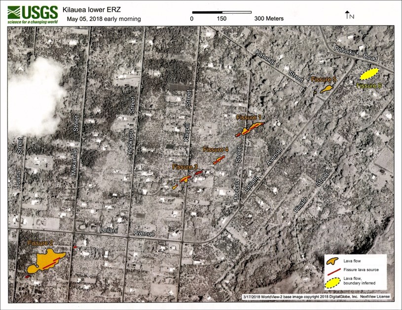 Satelitarny obraz części ognisk erupcji wulkanu Kilauea /materiały prasowe