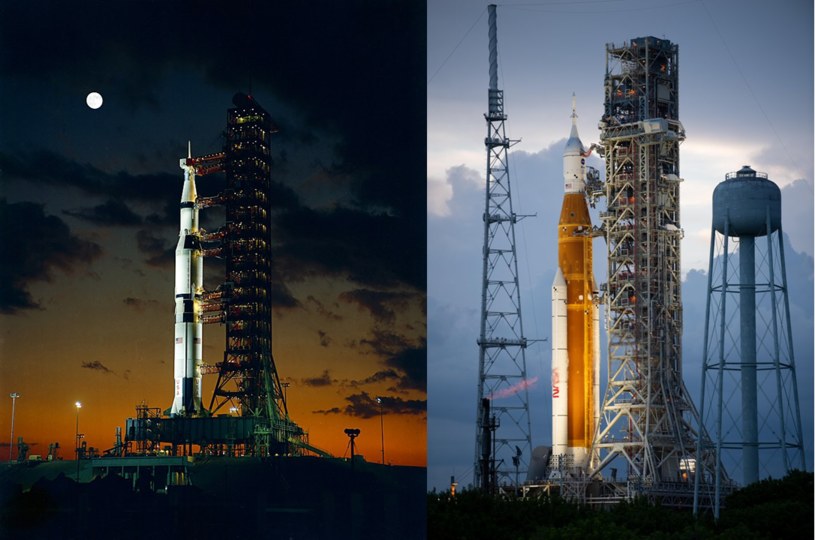 Saturn V po lewej stronie i rakieta SLS po prawej /NASA