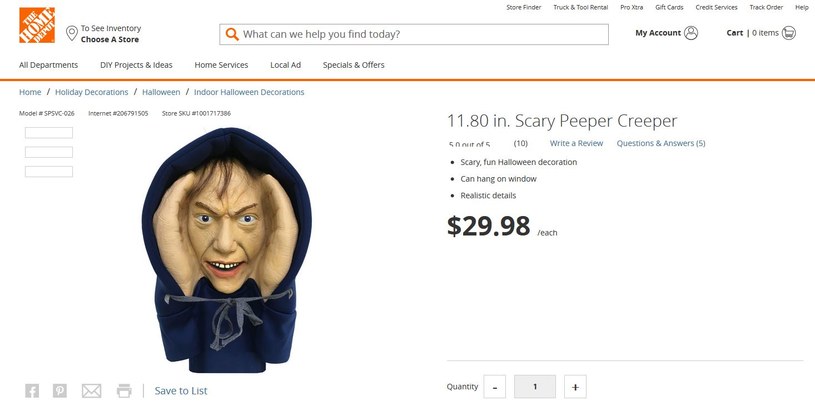 Scary Peeper na internetowej stronie sklepu Home Depot /materiały prasowe