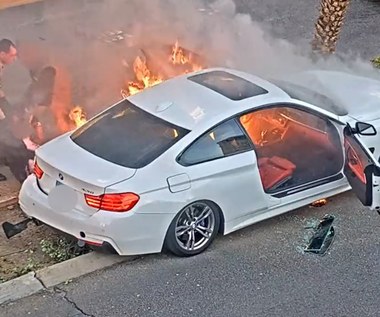 Scena jak z filmu - w ostatniej sekundzie wyciągnęli kierowcę z płonącego BMW