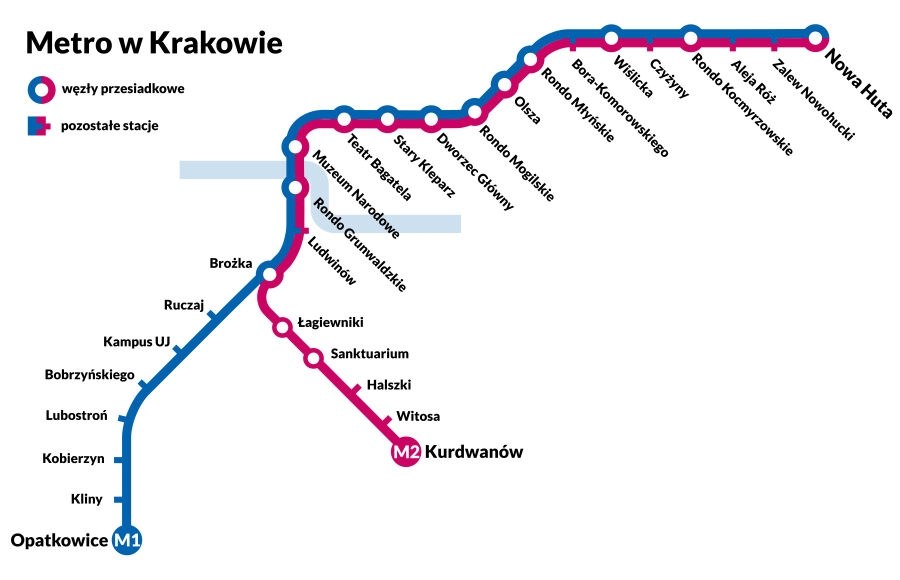 Schemat planowanych dwóch linii metra w Krakowie /krakow.pl /Materiały prasowe