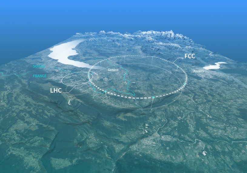 Schematyczna mapa pokazująca możliwą lokalizację FCC. /CERN /domena publiczna
