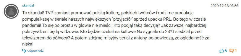 Screen komentarzy internautów pod informacją o kolejnej zmianie ramówki TVP /Wirtualnemedia.pl