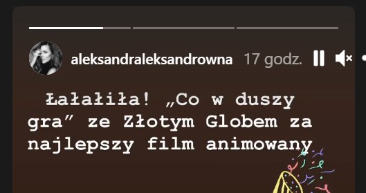 Screen pochodzący z InstaStory Oli Kwaśniewskiej - https://www.instagram.com/aleksandraleksandrowna/?hl=pl /Instagram/aleksandraleksandrowna /Instagram