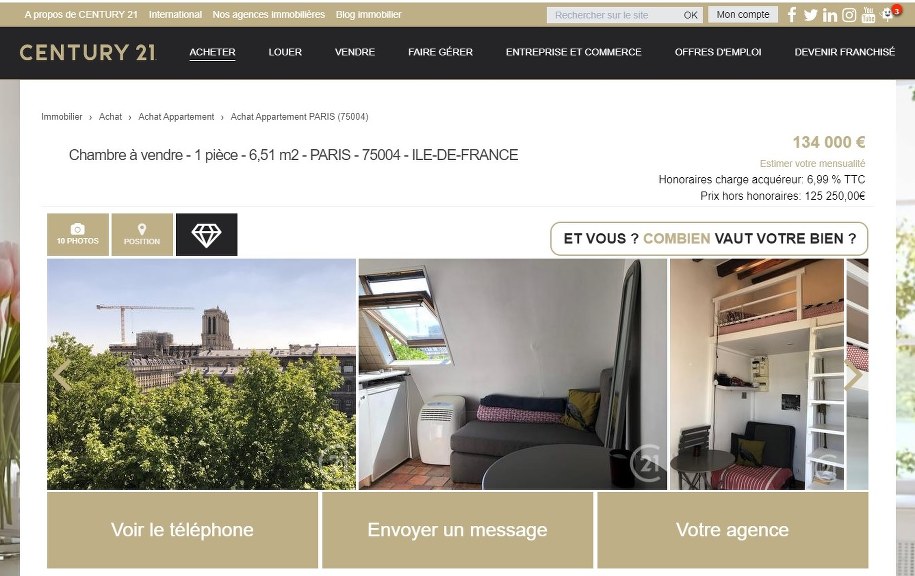 Screen strony firmy „Ceintury 21” (www.century21.fr) handlującej nieruchomościami z tym ogłoszeniem /