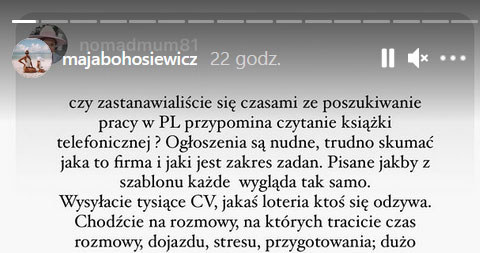 Screen z Instastories Mai Bohosiewicz /materiały prasowe