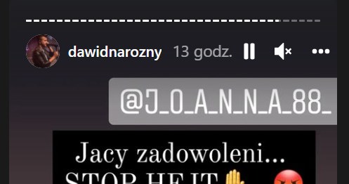 Screen z programu, gdzie podpalono maskę z podobizną Dawida Narożnego/ zdjęcie pochodzi z https://www.instagram.com/dawidnarozny/?hl=pl /Instagram /Instagram