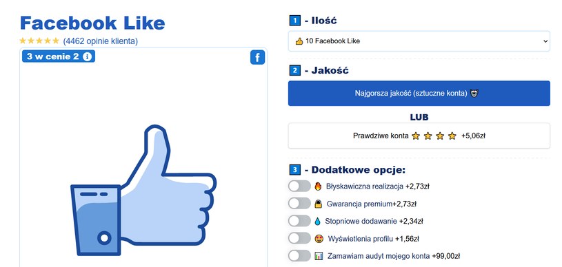 Screen ze strony wypromowani.pl, na której szybko i tanio można kupić lajki /domena publiczna