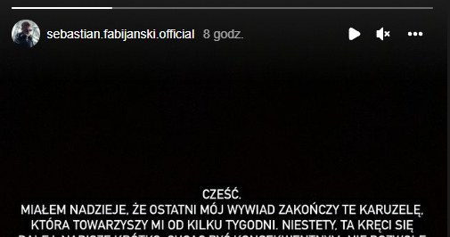 Sebastian Fabijański: www.instagram.com/sebastian.fabijanski.official/ /Screen z InstaStory  /Instagram