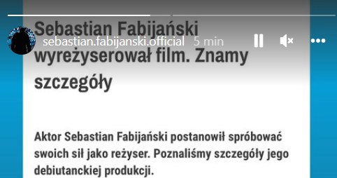 Sebastian Fabijaski wyreżyserował film (screen z Instastory) /materiały prasowe