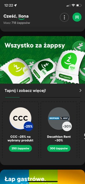 Sekcja "Wszystko za żappsy" /Zrzut ekranu/aplikacja "Żappka" /materiał zewnętrzny