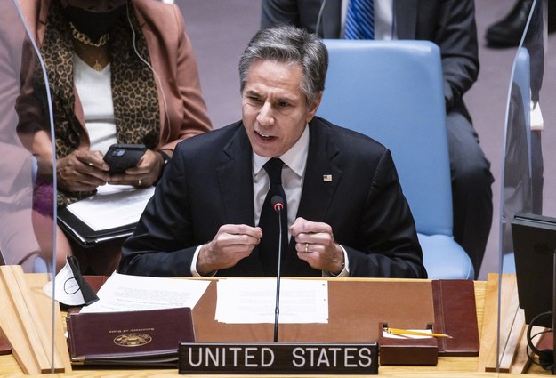 Sekretarz Stanu USA Anthony Blinken  podczas posiedzenia Rady Bezpieczeństwa ONZ /JUSTIN LANE /PAP/EPA