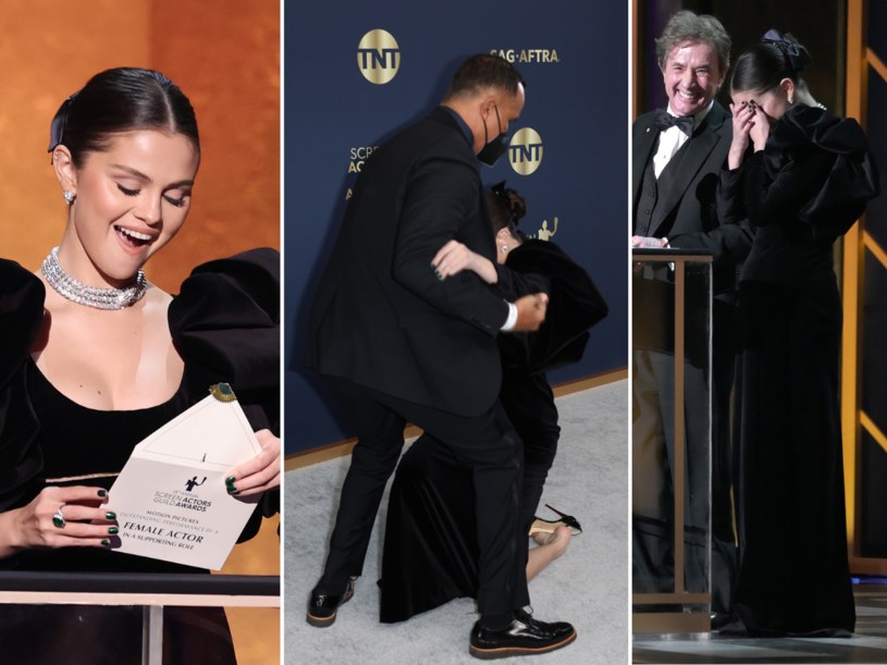 Selena Gomez zalicza upadek podczas gali SAG Awards 2022 /Rich Fury /Getty Images