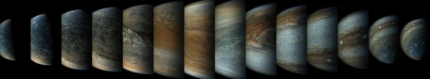 Seria zdjęć wykonanych podczas jednego przelotu Juno obok Jowisza /NASA/SWRI/MSSS/Gerald Eichstädt/Seán Doran /materiały prasowe