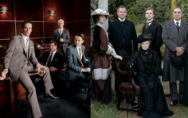 Seriale "Mad Men" (L) i "Downton Abbey" (P) to tegoroczni faworyci Emmy /materiały dystrybutora