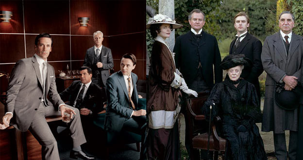 Seriale "Mad Men" (L) i "Downton Abbey" (P) to tegoroczni faworyci Emmy /materiały dystrybutora