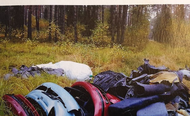 Setki kilogramów samochodowych części porzucone w lesie